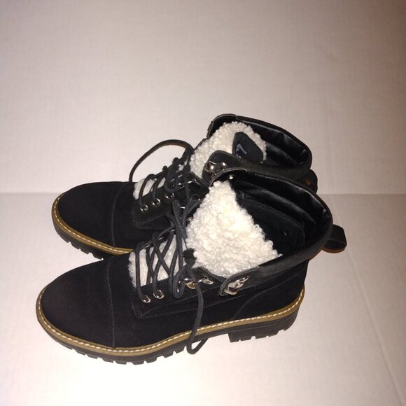 Time And Tru Suede Hiking Winter Black Lace Up Boots 7 - Picture 3 of 7